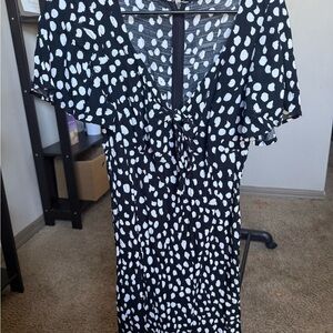 LOFT Black and White Patterned Midi Dress